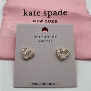 NWT Kate Spade Yours Truly Pave Heart Stud Earrings Rose Gold W/ Dust Bag